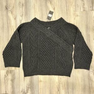 NWT GSTQ Off Shoulder Cable Knit 100% Fine Wool Chunky Sweater Charcoal Size XL